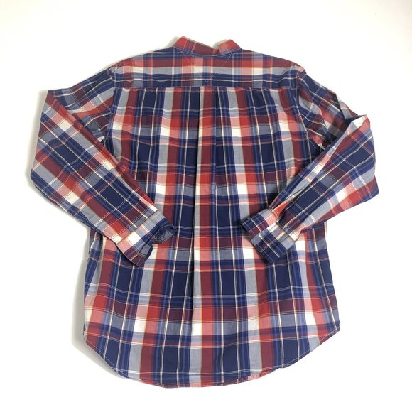 Tommy Hilfiger Shirt Mens Size M Red Blue Plaid‎ Classic Fit Button Down - Picture 2 of 5